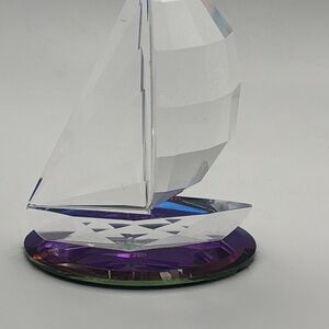 Swarovski Crystal Sailboat Sculpture Purple AB Base Etched Swan No Chips 4x3